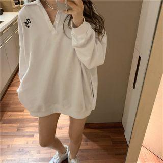Polo-neck Lettering Sweatshirt White - One Size