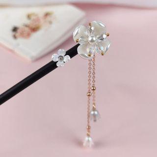 Flower Faux Pearl Wooden Hair Stick