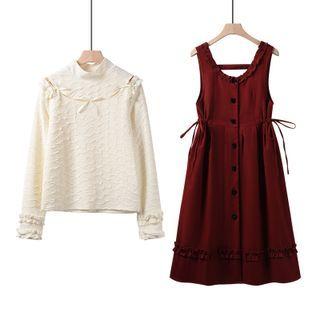 Corduroy Overall Dress / Bow Blouse