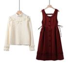 Corduroy Overall Dress / Bow Blouse