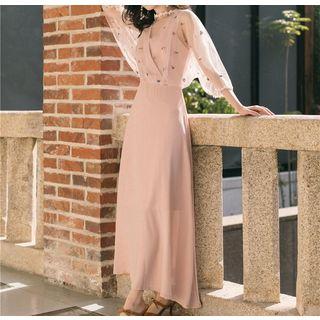 3/4-sleeve Panel Maxi A-line Dress