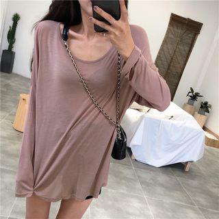 Side Slit Long-sleeve T-shirt