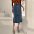 [the Denim] High-waist Midi Denim Skirt
