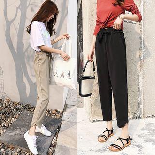 Cropped Chiffon Drawstring Pants