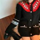Flower Embroidered Cardigan Black - One Size