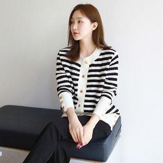 Metallic-button Stripe Cardigan