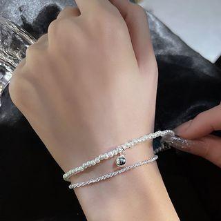 Set Of 2: Faux Pearl Bracelet Set Of 2 - White & Silver - One Size