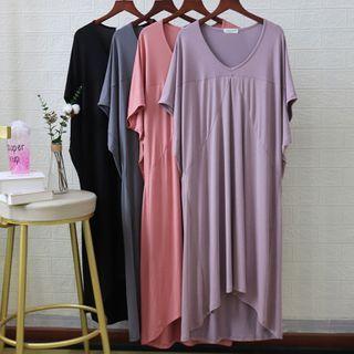 Plain V-neck Midi T-shirt Dress