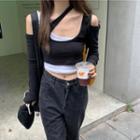Long-sleeve Mock Two-piece Cut-out Top As Shown In Figure - One Size