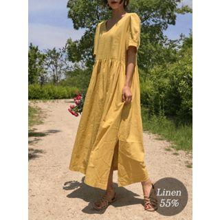 V-neck Linen Blend Maxi Dress