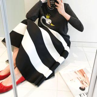 Striped Flare Midi Skirt