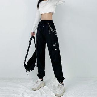 High-waist Pocket Gathered Cuff Cargo Pants