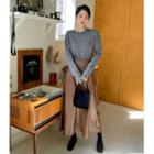 Faux Leather Long Flared Skirt