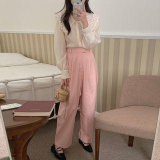 Collar Blouse / High Waist Wide Leg Pants
