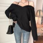 Cold Shoulder Sweater Black - One Size