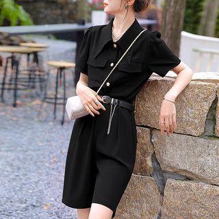 Set: Puff-sleeve Pocket Detail Shirt + Shorts