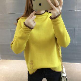 Letter Embroidered Contrast Trim Sweater