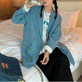 Long-sleeve Double-breasted Plain Blazer