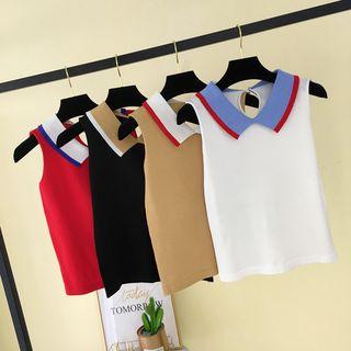 Color Block Polo Collar Vest