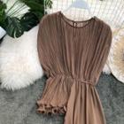 Short-sleeve Crinkled Chiffon Asymmetric Top