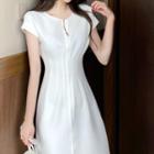 Cap-sleeve Slit Midi A-line Dress