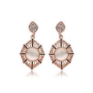Retro Fashion Hollow Out Rose Gold Plated Cats Eye (non-natural) Earrings Rose Gold - One Size