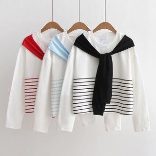 Striped Mock Two Piece Long Sleeve T-shirt
