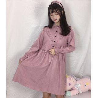 Long-sleeve Frill-trim Mini A-line Dress