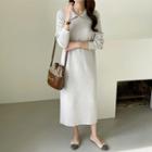 Wide-collar Ribbed Long Dress