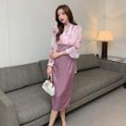 Long-sleeve Floral Midi Mock Two-piece Dress