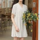 Short-sleeve Floral Print Mini Dress Purple Floral - White - One Size
