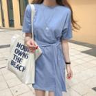 Tie-waist Short-sleeve T-shirt Dress Blue - One Size