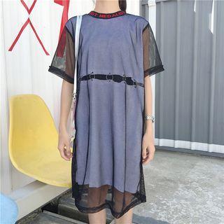 Mesh Mock Two-piece T-shirt Dress
