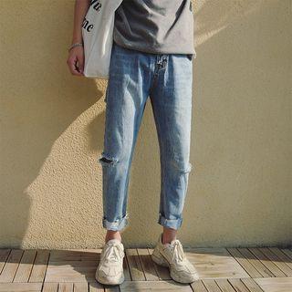 Couple Matching Straight-fit Ripped Jeans