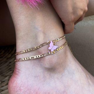 Set: Alloy Butterfly Anklet 0603 - Gold - One Size