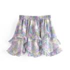 Floral Print Tiered Frill Trim Mini A-line Skirt