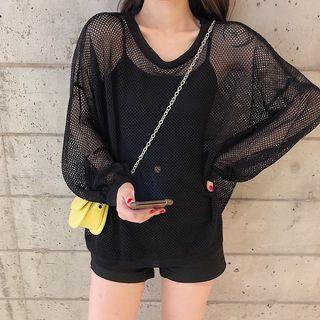 Oversize Long-sleeve Mesh Top