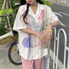 Short-sleeve Oversized Print Shirt White - One Size