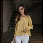 Off-shoulder Long-sleeve Frilled Blouse