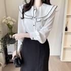 Contrast-trim Capelet Blouse