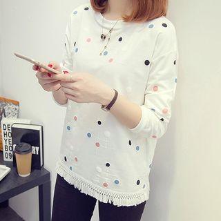 Polka Dot Long-sleeve T-shirt White - One Size
