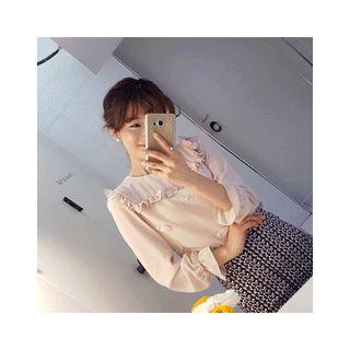 Floral Appliqu  Frilled Chiffon Blouse