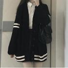 Striped Trim Cardigan / Shirt / Mini Skirt / Set