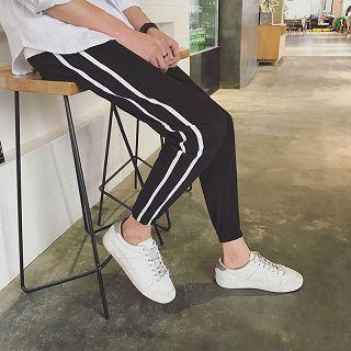 Drawstring Contrast-stripe Cropped Pants