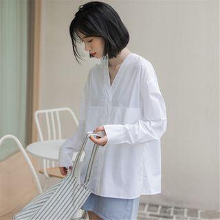V-neck Plain Oversize Blouse