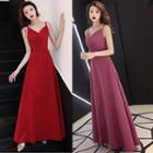 V-neck Spaghetti Strap A-line Evening Gown