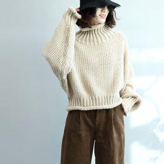 Mock Neck Chunky-knit Sweater