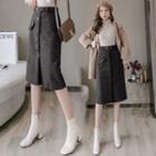 High-waist Plain Woolen Skirt