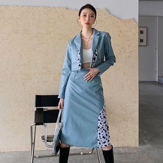 Cow Print Panel Cropped Jacket / Midi Pencil Skirt
