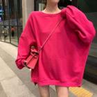 Plain Loose-fit Sweatshirt Rose Pink - One Size